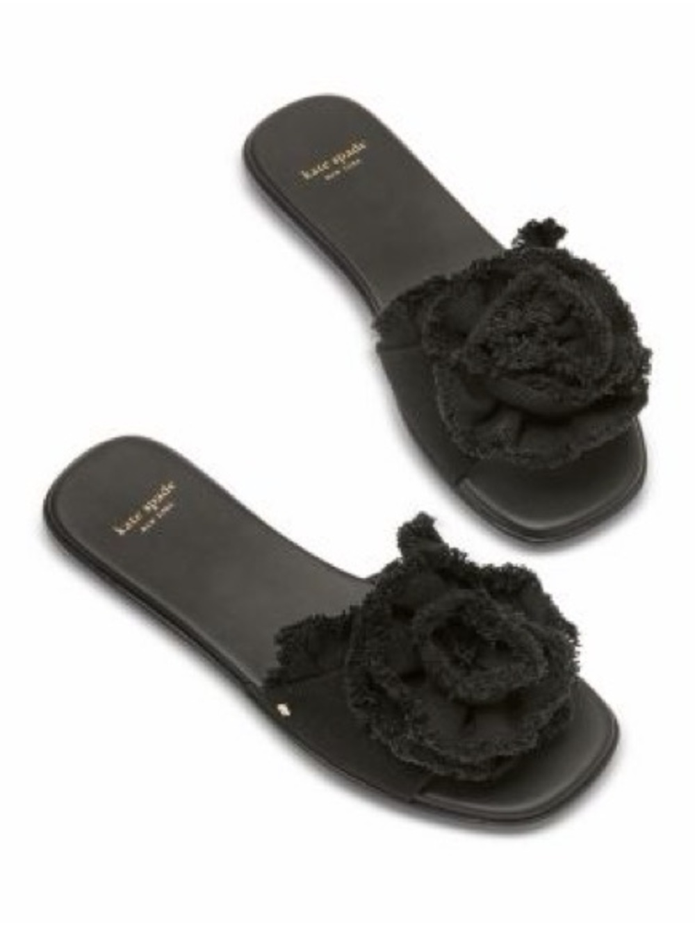 kate spade Black Floral Applique Slide Sandals